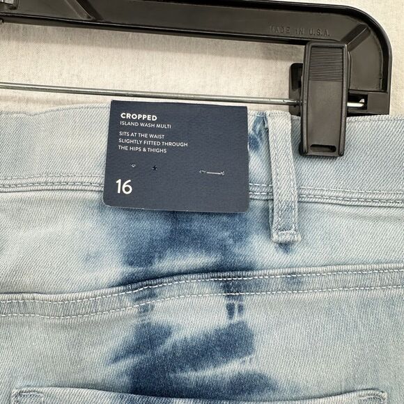J Jill Jeans Womens 16 High Rise Cropped Tie Dye Island Blue Denim Coastal NEW - Picture 4 of 10
